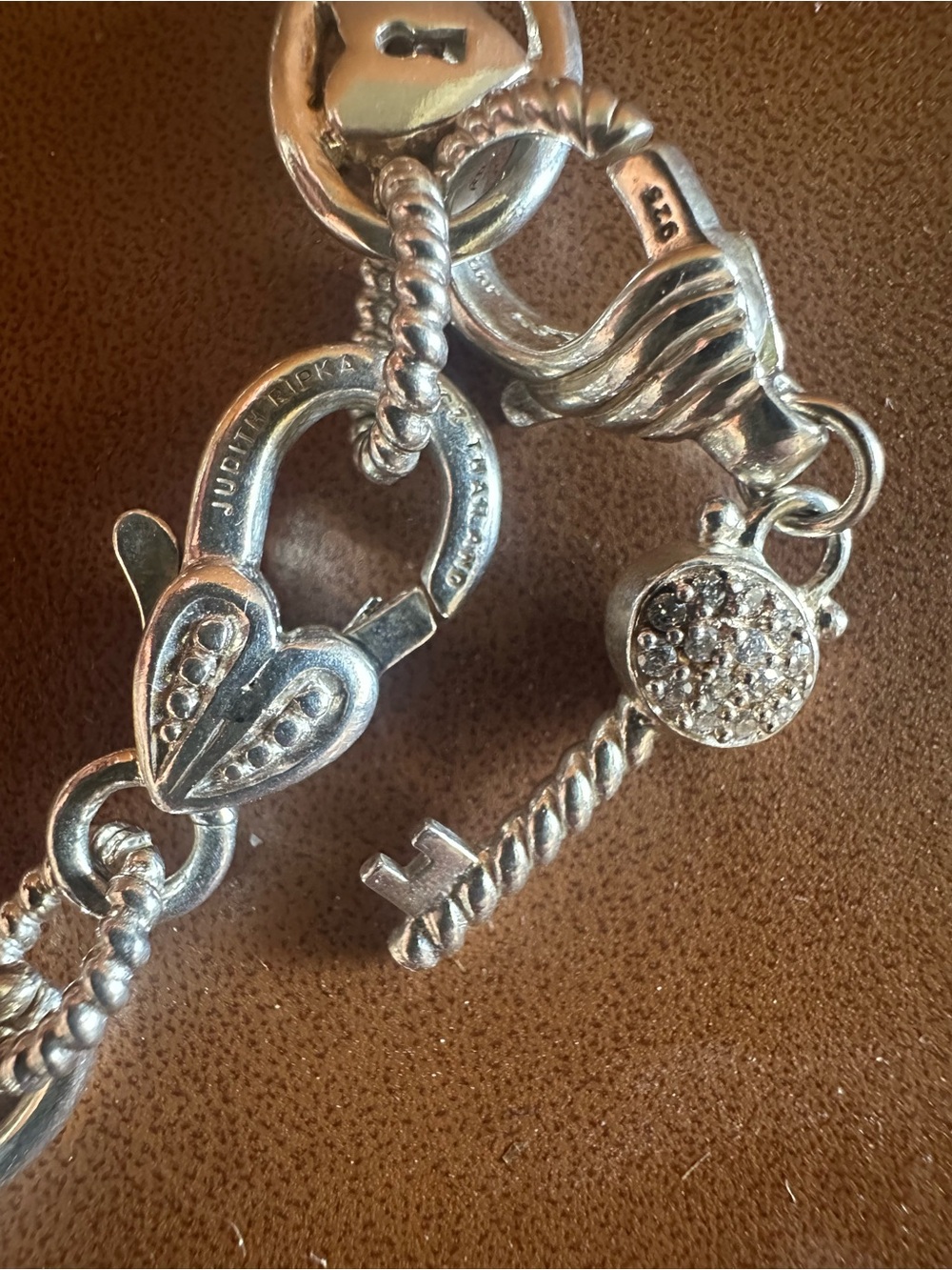 Judith Ripka 925 Silver Oval Link Heart Lock Detachable Key Necklace 20β - Picture 10 of 11
